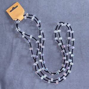 Elegant Black and Silver Glass Seed Beaded Necklace